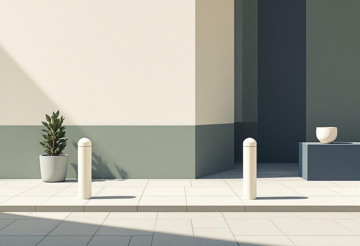 Stillsam skandinavisk gatuvy med låga trästaket och salviaplantor