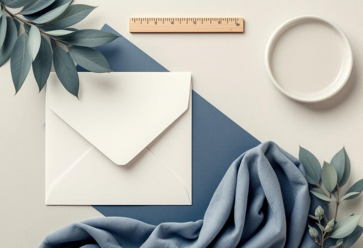 Platt översiktsbild med vikt kuvert, linneservett, tydlig träpinne på linne